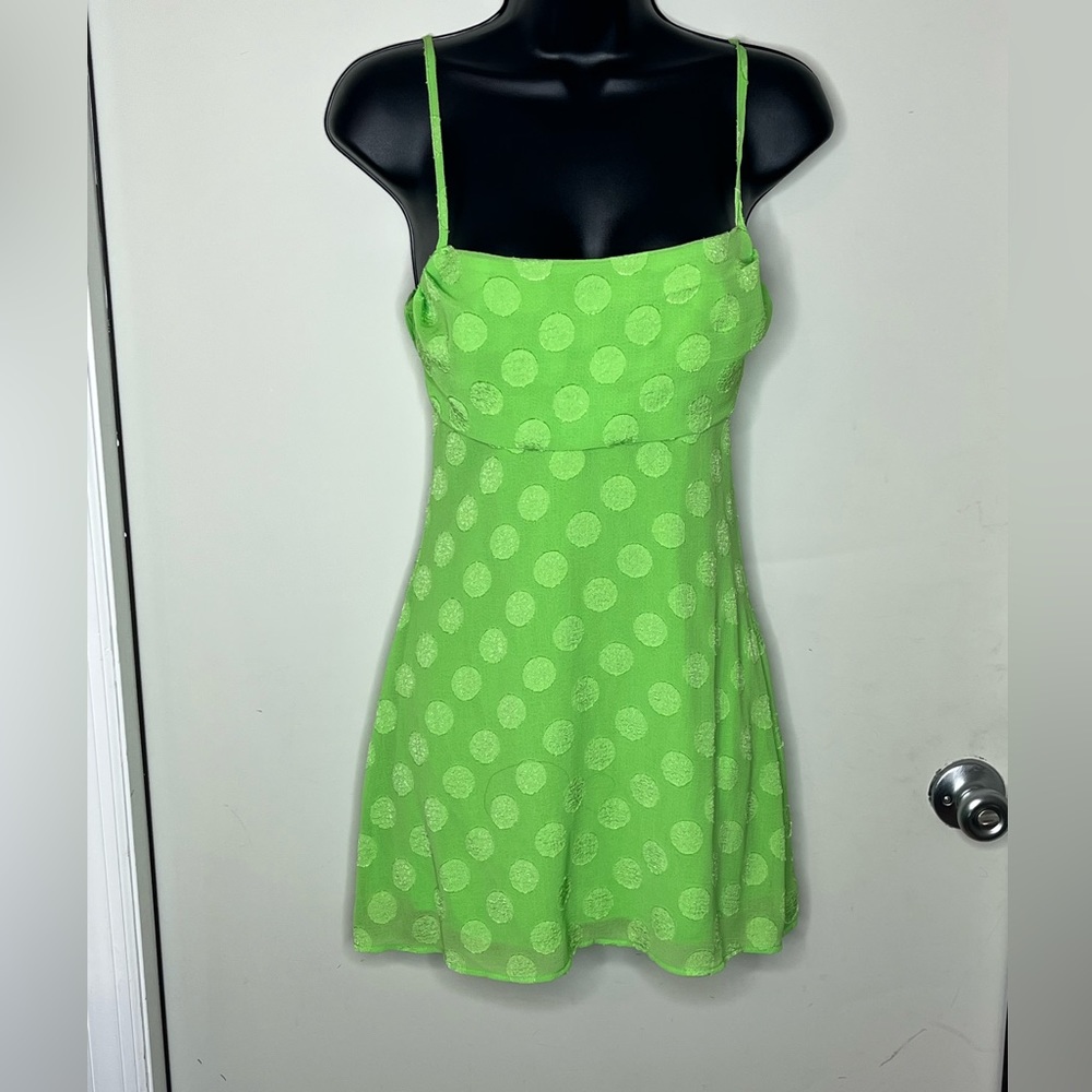 Urban Outfitters Lime Green Circle Spaghetti Strap Mini dress Sz Small